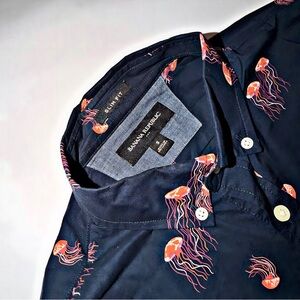 Banana Republic Dark Blue Shirt with Vibrant Jellyfish Design